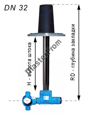 Комплект для врезки в трубопровод с переходом на DN32, высота штока 1000мм